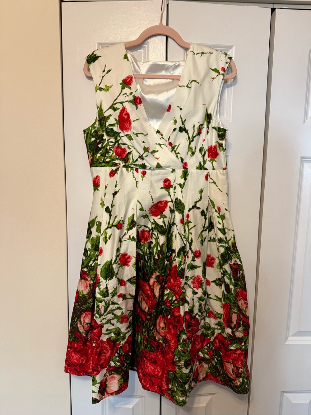 White Dress with Red Floral Print